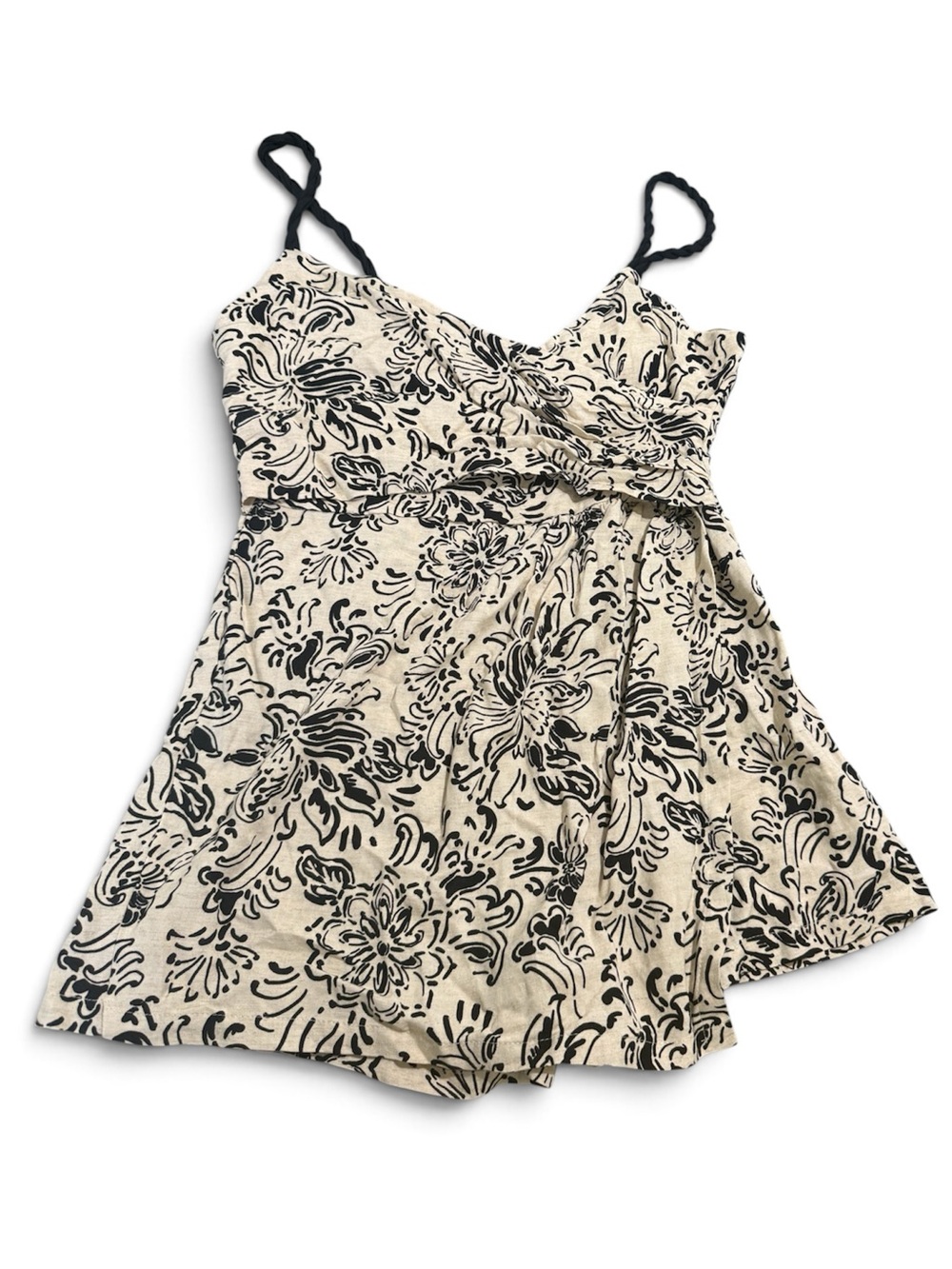 Zara Women's Black and Cream Floral wrap romper